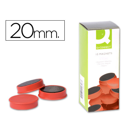 Imanes para sujecion q-connect ideal para pizarras magneticas20 mm rojo -caja de 10 imanes