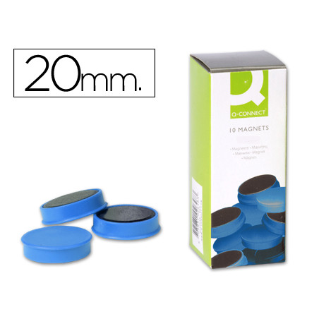 Iman para sujecion q-connect ideal para pizarras magneticas20 mm azul caja de 10 unidades