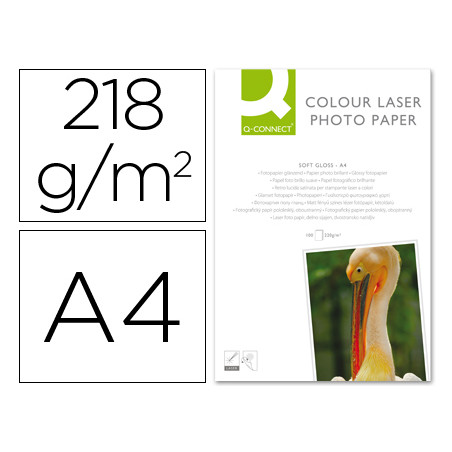Papel q-connect foto glossy din a4 para fotocopiadoras e impresoras laser paquete de 100 hojas de 218 gr