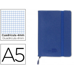 Libreta liderpapel simil piel a5 120 hojas 70g/m2 cuadro 4mm sin margen azul