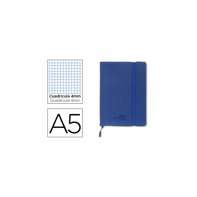 Libreta liderpapel simil piel a5 120 hojas 70gr cuadro 4mm sin margen azul