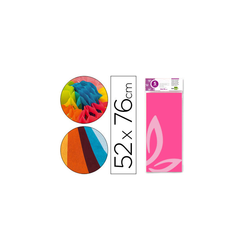 Papel seda liderpapel 52x76cm 18g/m2 bolsa de 5 hojas rosa Papel seda liderpapel 52x76cm 18g/m2 bolsa de 5 hojas rosa