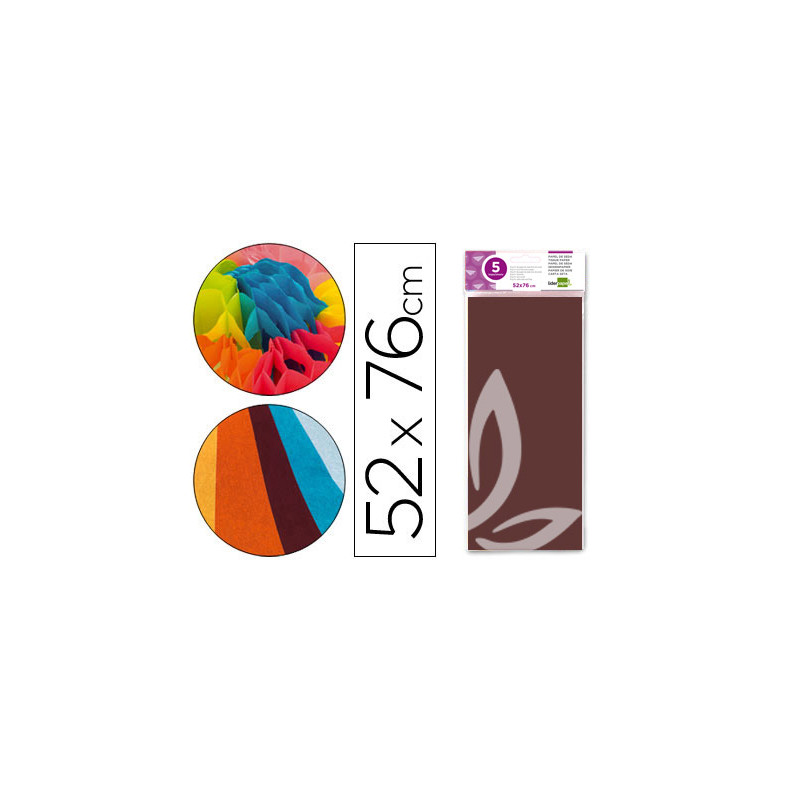 Papel seda liderpapel 52x76cm 18g/m2 bolsa de 5 hojas marron