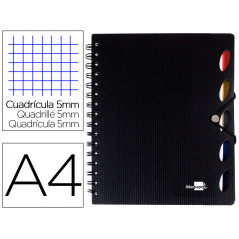 Cuaderno espiral liderpapel a4 micro executive tapa plastico 100h 80 gr cuadro 5mm 5 separadores con gomilla negro