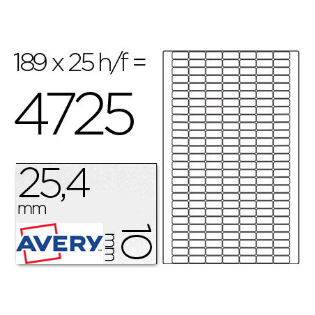 Etiqueta adhesiva avery removible tamaño 25,4x10 mm caja de 4725 unidades