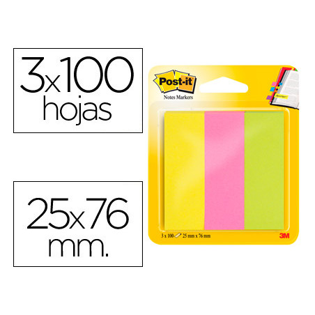 Bloc de notas adhesivas quita y pon post-it 671/3 mininotas rosa/verde/amarillo neon