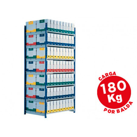Estanteria paperflow metalica azul 5 estantes guiasmetal ultrarresistentes 180 kgpor estante 200x100x35 cm