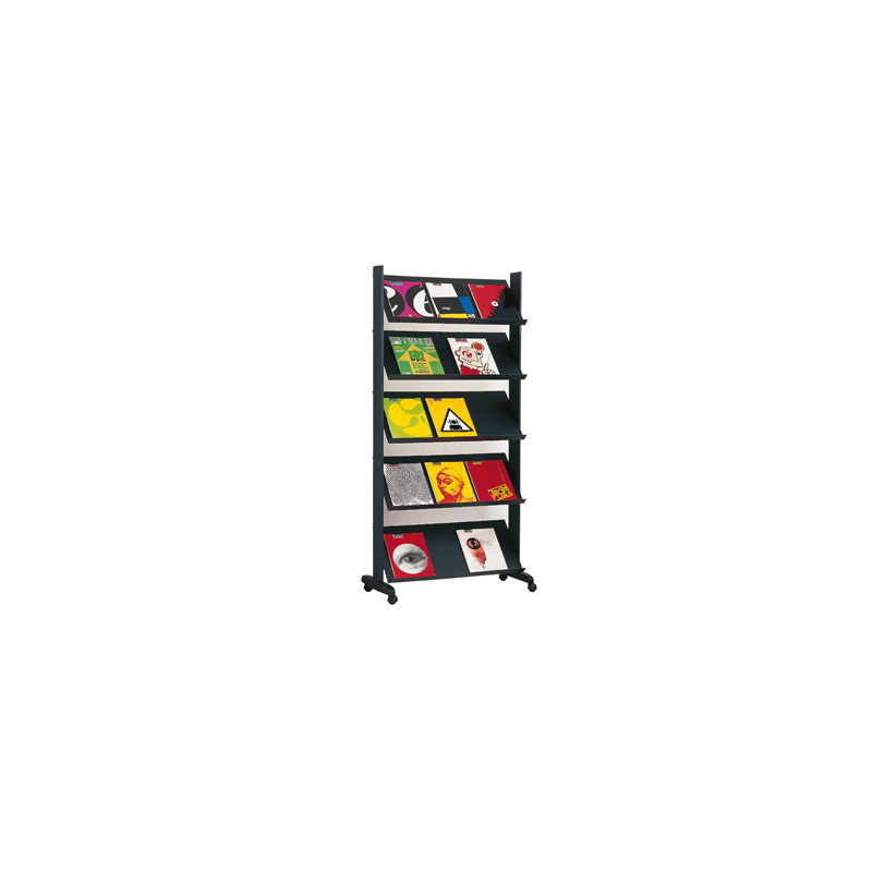 Expositor paperflow de suelo movil metalico con 5 repisas color negro 140x1700x395 mm