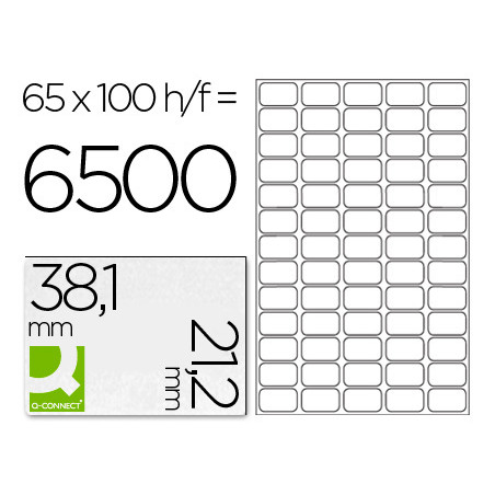 Etiqueta adhesiva q-connect kf00573 -tamaño 38,1x21,2 mm -fotocopiadora -laser -ink-jet-caja con 100 hojas din a4