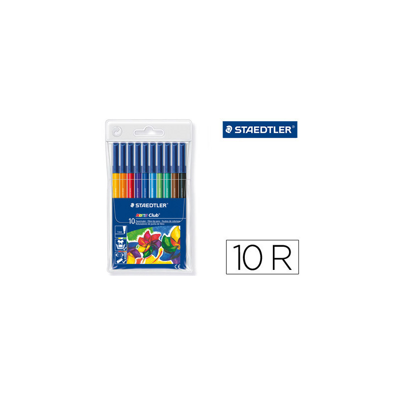 Rotulador staedtler noris 326 punta de fibra nuevo cuerpo hexagonal caja de 10 unidades colores surtidos