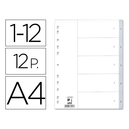 Separador numerico q-connect plastico 1-12 juego de 12 separadores din a4 multitaladro