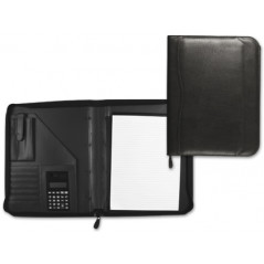 Carpeta portafolios q-connect cremallera sin anillas con calculadora y bolsa para movil color negro 260x355 mm