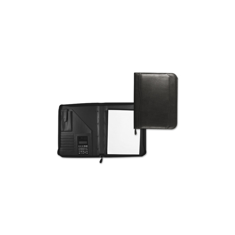 Carpeta portafolios q-connect cremallera sin anillas con calculadora y bolsa para móvil color negro 260x355 mm