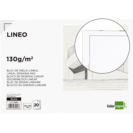 Bloc dibujo liderpapel lineal encolado 230x325mm 20 hojas 130g/m2 con recuadro