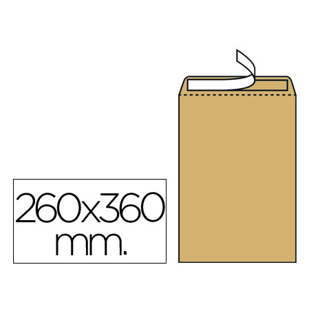 Sobre liderpapel bolsa n.12 kraft folio especial 260x360mm tira de silicona caja de 250 unidades