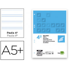 Recambio liderpapel cuarto 100 hojas 60g/m2 pauta 4ª 3.5mm c on margen 6 taladros
