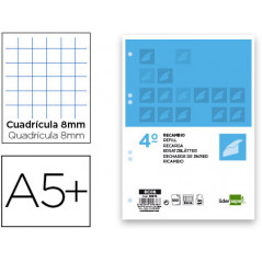 Recambio liderpapel cuarto 100 hojas 60g/m2 cuadro 8mm con m argen 6 taladros
