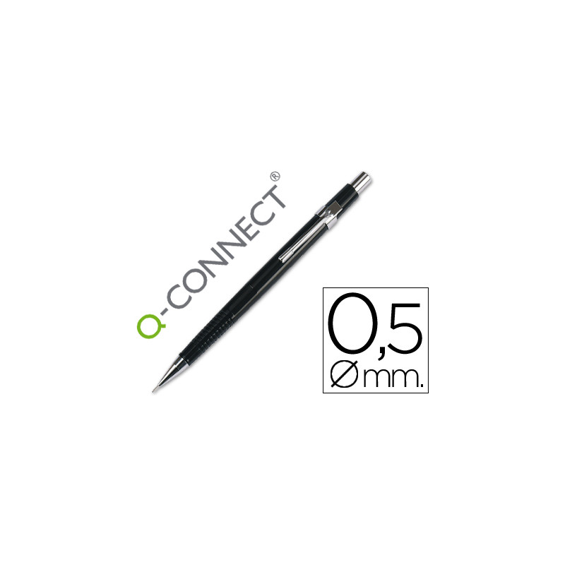 Portaminas q-connect 0,5 mm con tres minas cuerpo negro clip metalico