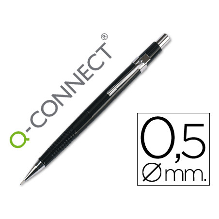 Portaminas q-connect 0,5 mm con tres minas cuerpo negro clip metalico