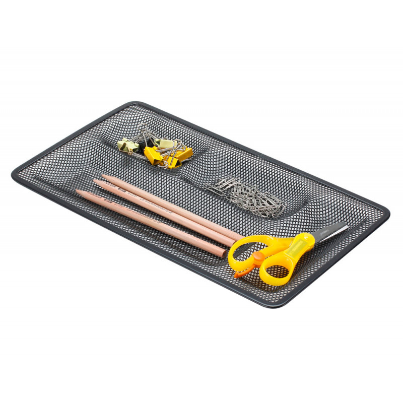 Organizador sobremesa bandeja metalica q-connect rejilla negra con 4 departamentos 315x20x175 mm
