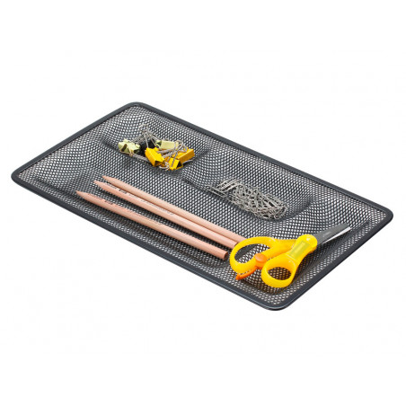 Organizador sobremesa bandeja metalica q-connect rejilla negra con 4 departamentos -320x35x155 mm