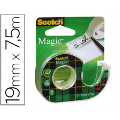 Cinta adhesiva scotch magic invisible 7,5 mt x 19 mm en portarrollo