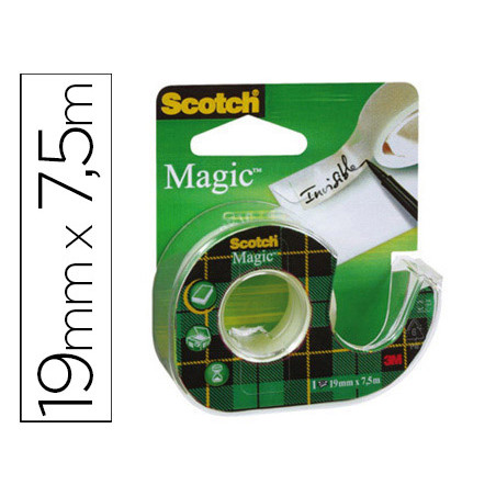 Cinta adhesiva scotch magic invisible 7,5 mt x 19 mm en portarrollo