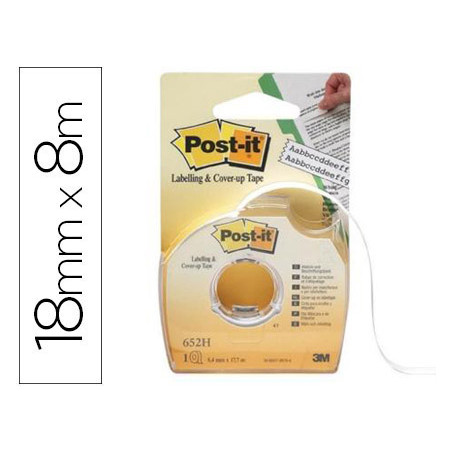 Cinta adhesiva post-it para ocultar y etiquetar 2 lineas 18 mt x 8 mm en portarrollo