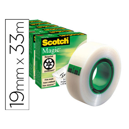 Cinta adhesiva scotch magic invisible 33 mt x 19 mm pack de 6 unidades