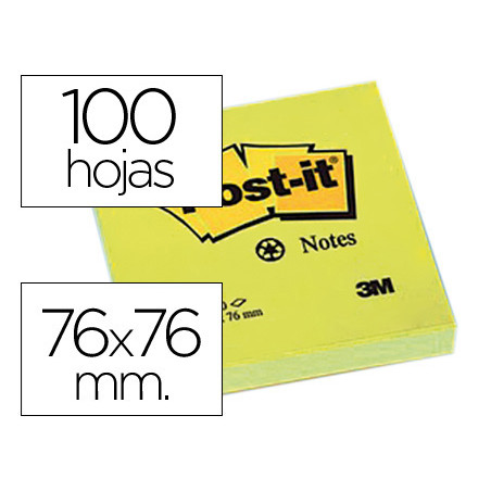 Bloc de notas adhesivas quita y pon post-it 76x76 mm papel reciclado amarillo