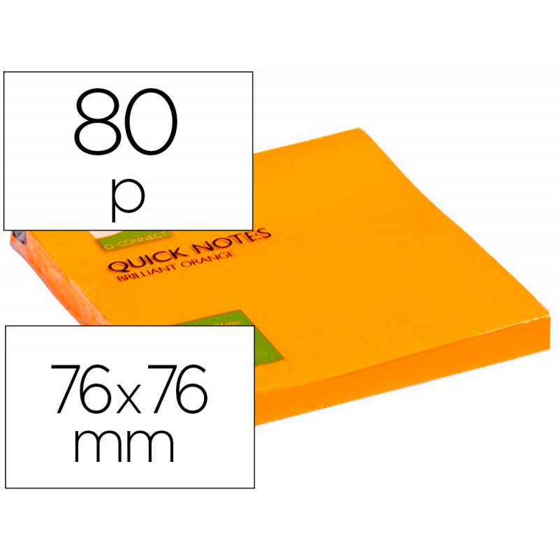 Bloc de notas adhesivas quita y pon q-connect 76x76 mm naranja neon 80 hojas