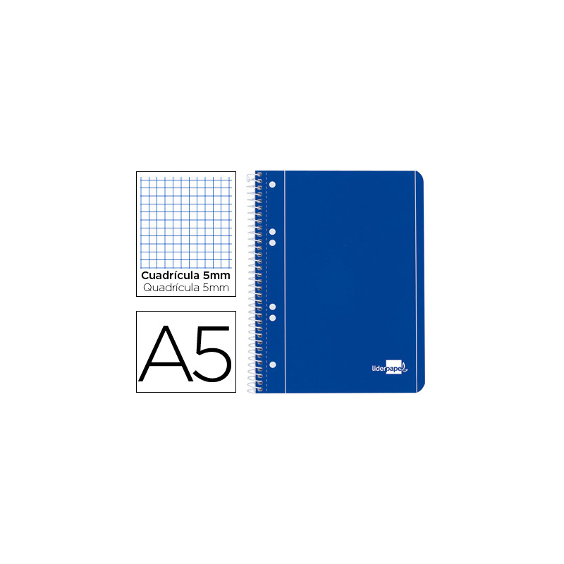 Cuaderno espiral liderpapel a5 micro serie azul tapa blanda 80h 75 gr cuadro5mm 6 taladros azul