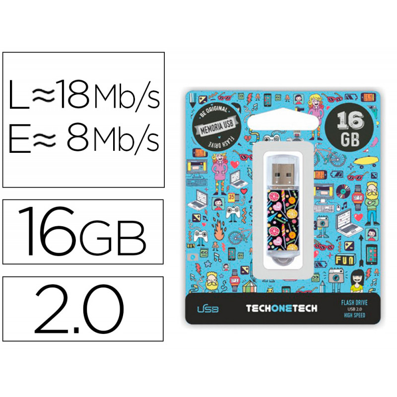 Memoria usb techonetech flash drive 16 gb 2.0 candy pop