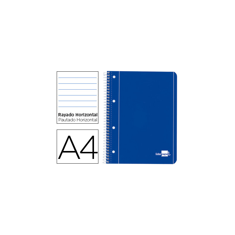 Cuaderno espiral liderpapel a4 micro serie azul tapa blanda 80h 75 gr horizontal con margen 4 taladros azul