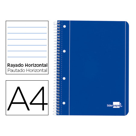 Cuaderno espiral liderpapel a4 micro serie azul tapa blanda 80h 80 gr horizontal con margen 4 taladros azul