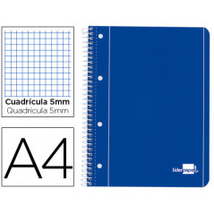Cuaderno espiral liderpapel a4 micro serie azul tapa blanda 80h 80 gr cuadro5mm con margen 4 taladros azul