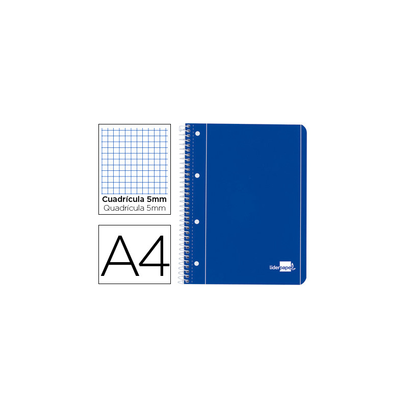 Cuaderno espiral liderpapel a4 micro serie azul tapa blanda 80h 75 gr cuadro 5mm con margen 4 taladros azul