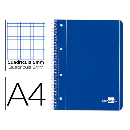 Cuaderno espiral liderpapel a4 micro serie azul tapa blanda 80h 80 gr cuadro5mm con margen 4 taladros azul