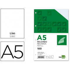 Recambio liderpapel din a5 100 h liso 6 taladros con margen papel 100 gramos