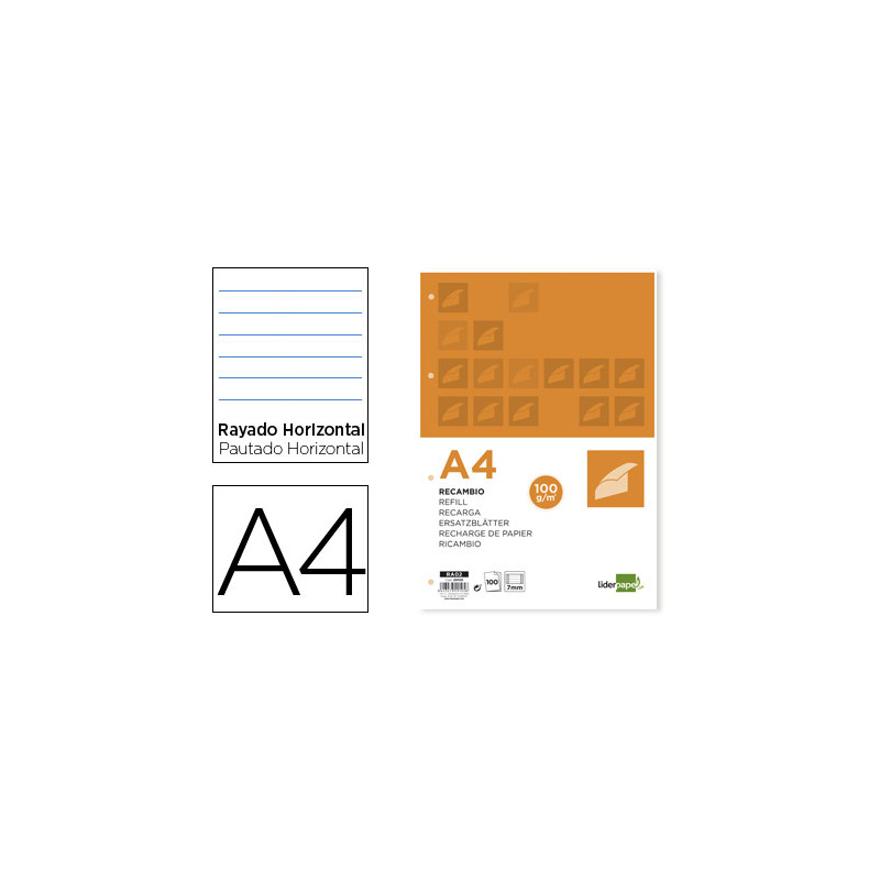 Recambio liderpapel a4 100 hojas 100gr horizontal con doble margen 4 taladros
