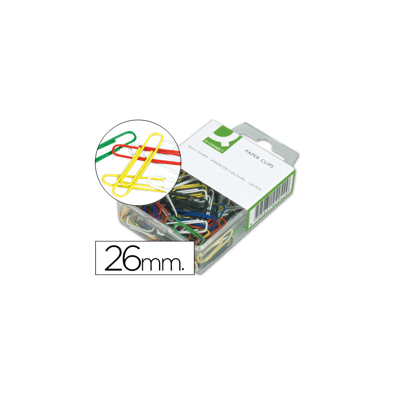 Clips colores q-connect 26 mm caja de 125 unidades colores surtidos