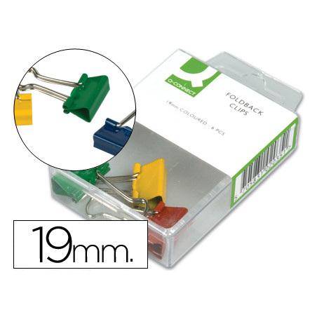 Pinza metalica q-connect reversible 19 mm caja de 6 unidades colores surtidos