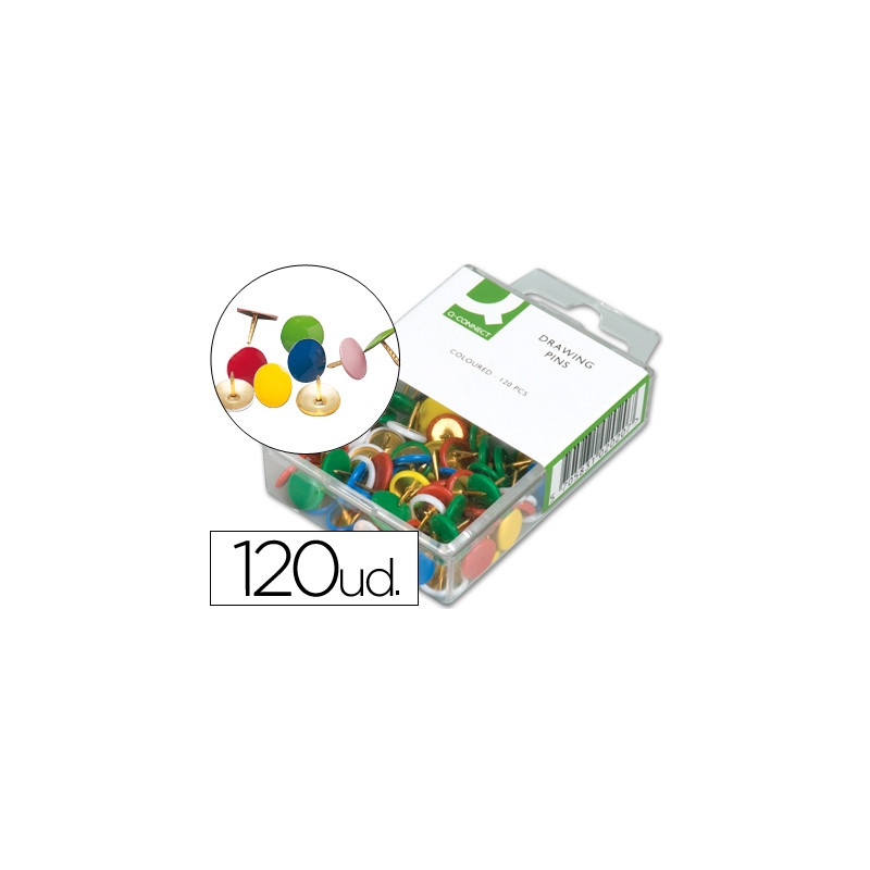 Chincheta q-connect colores surtidos caja de 120 unidades