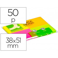 Bloc de notas adhesivas quita y pon q-connect 38x51 mm con 50 hojas fluorescentes pack de 4 unidades