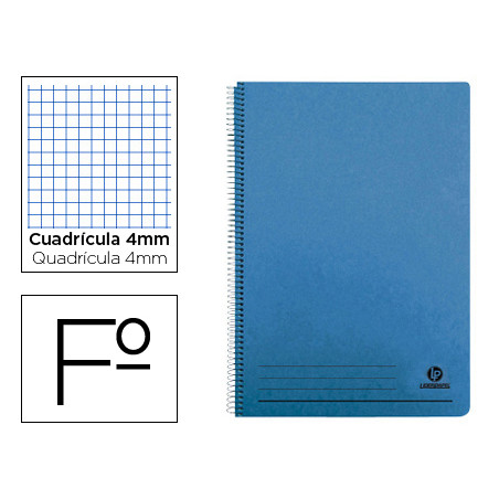 Cuaderno espiral liderpapel folio 100h cuadro 4mm tapa azul con margen 70 gr