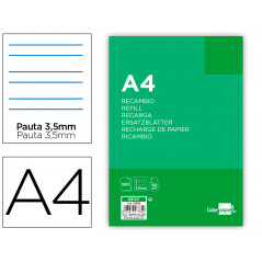 Recambio liderpapel a4 100 hojas 60g/m2pauta 4ª 3.5mm con margen 4 taladros