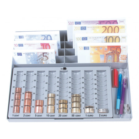 Portamonedas plastico euro q-connect con bandeja metalica para billetes