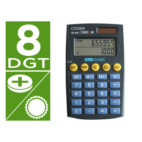 Calculadora citizen bolsillo de-200 euro 8 dígitos doble pantalla negra en blíster