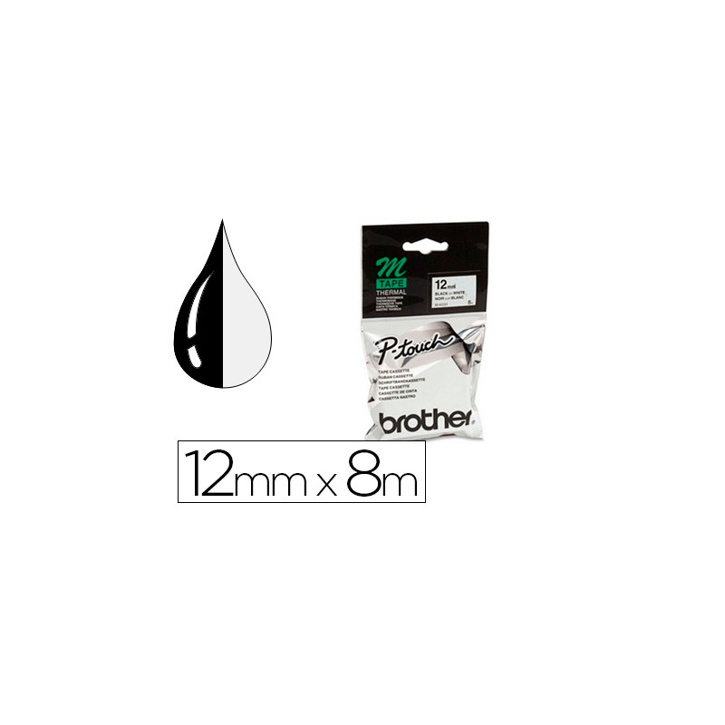 Cinta brother mk-231 blanco-negro 12mm longitud 8 mt