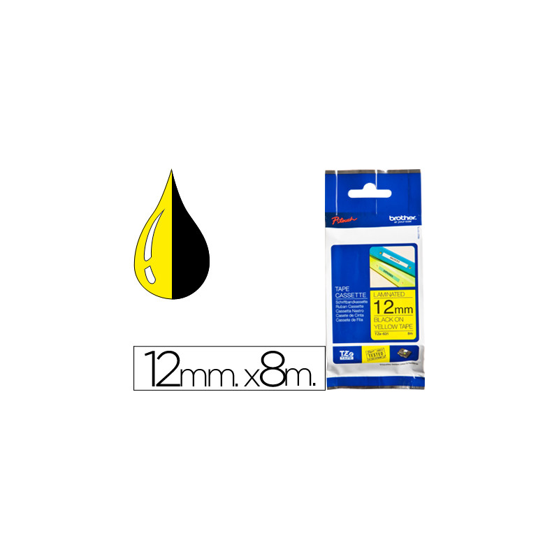 Cinta brother tze631 amarillo-negro 12mm longitud 8 mt